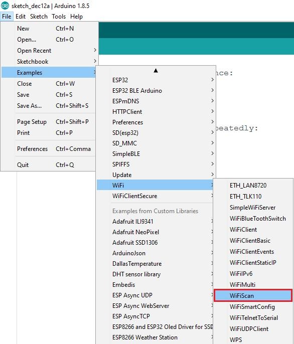 Opening the WiFiScan example
