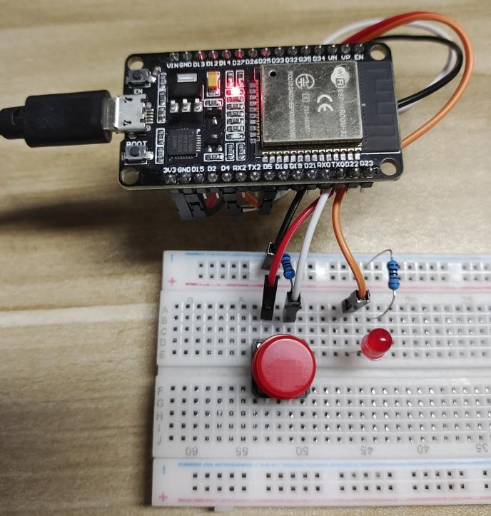 LED lit while the button is pressed